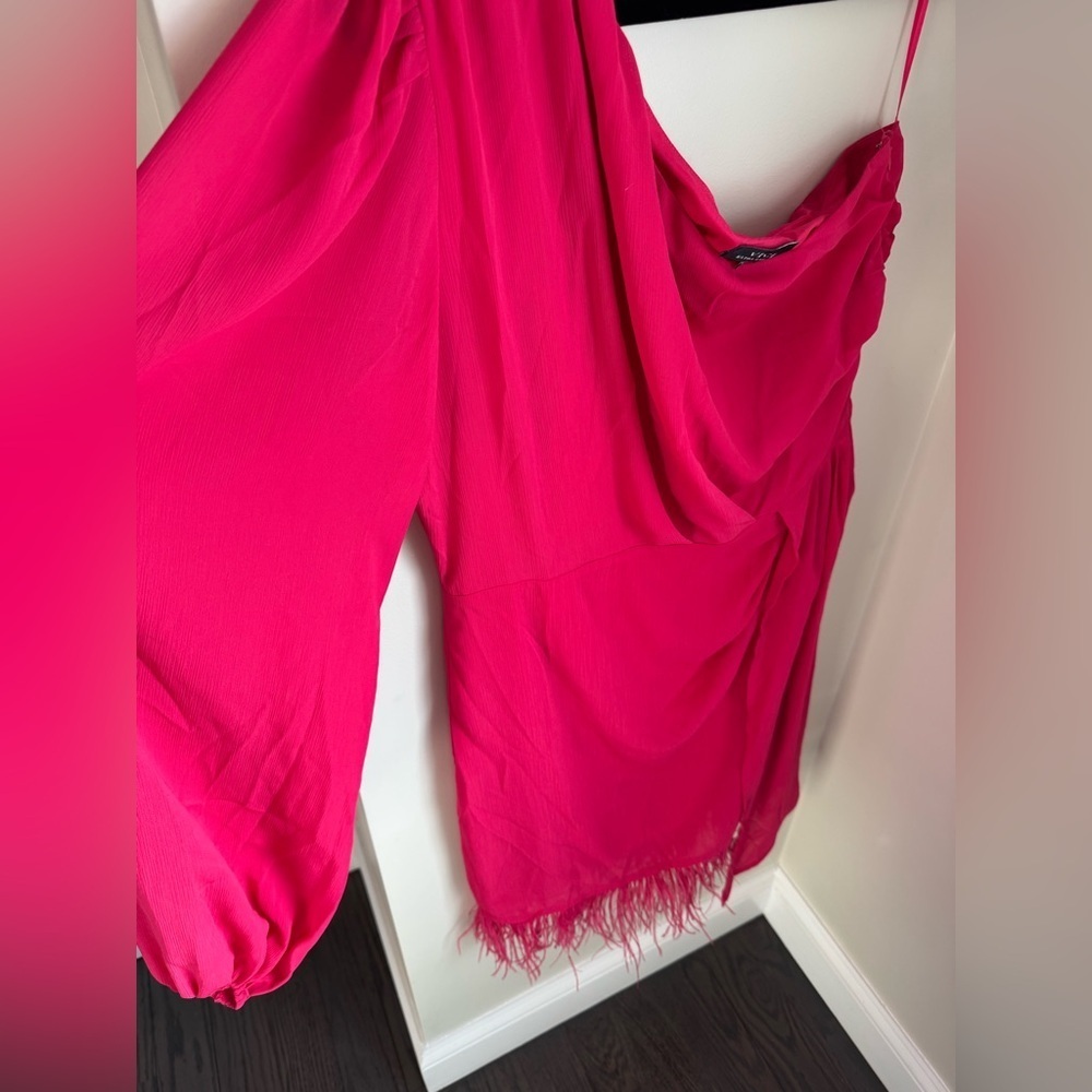 Vici Las Vegas One Shoulder Fringe Trim Pink Mini Dress XL - Picture 9 of 12